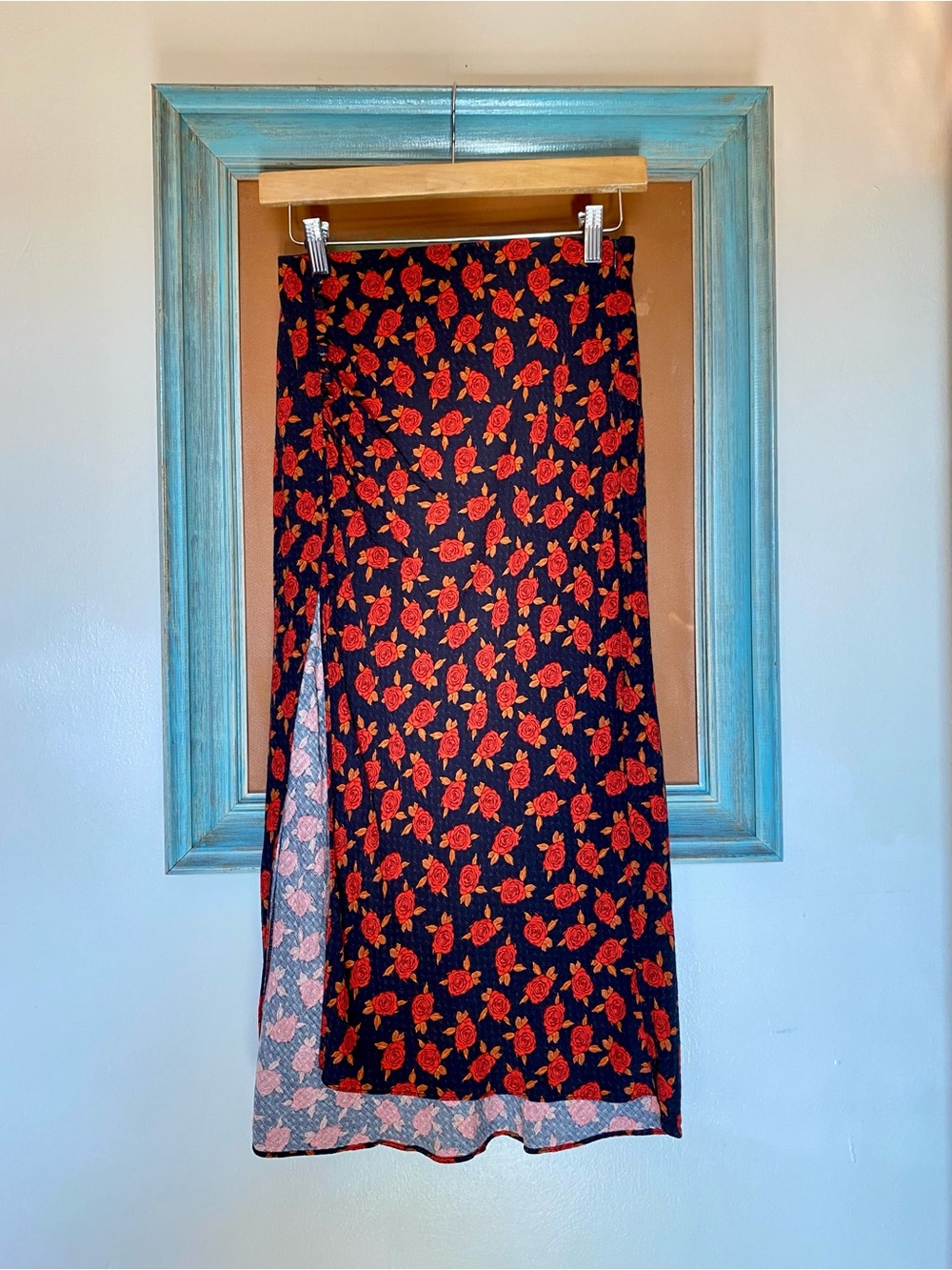Floral Midi Skirt with Rose Print